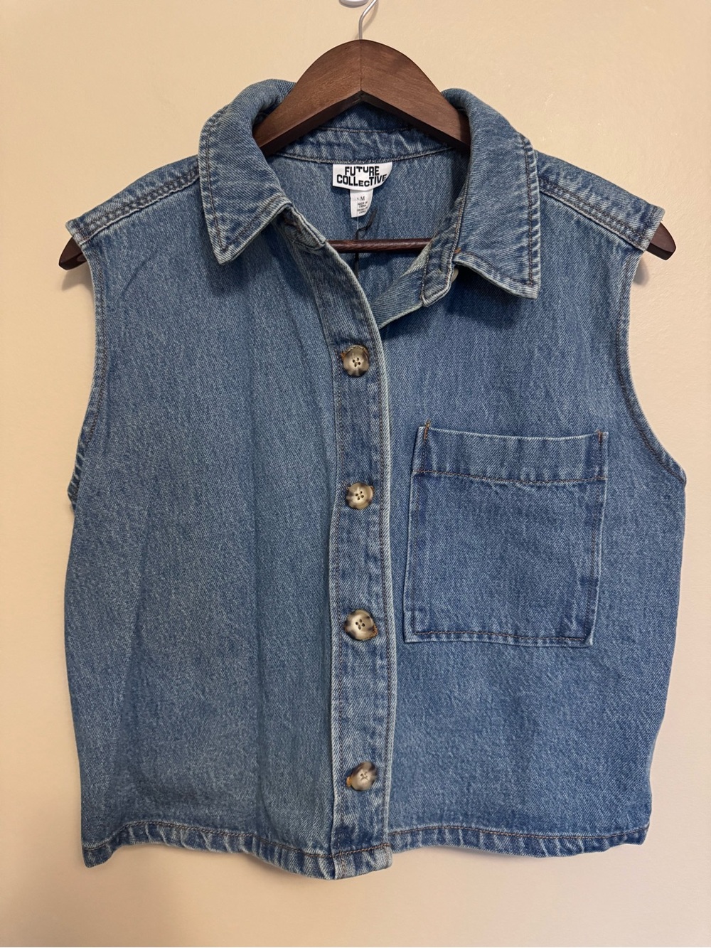 Future Collective Women's Denim Button-Front Sleeveless Tank